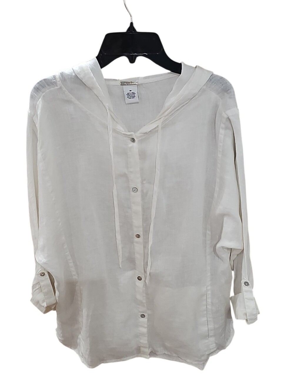 Magaschoni White Linen Hooded  Tunic/Shirt     Sz M EUC